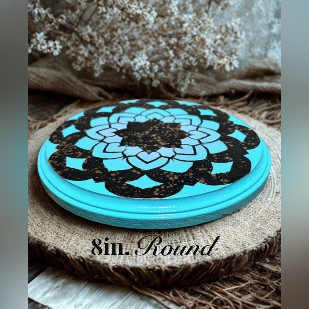 Mandala Design Round wooden Art Piece - Blue and Black